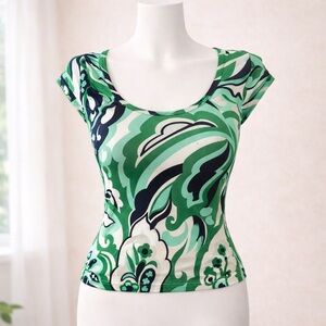 Dolce & Gabbana Green White Abstract Stretch Top Y2K Italian Size M (IT 42)